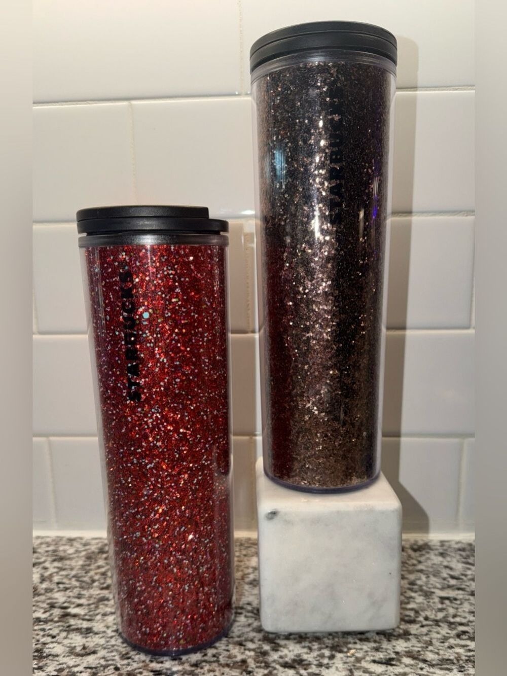 Starbucks Glitter Insulated Tumblers Set of 2 - Red & Bronze Gold 16oz